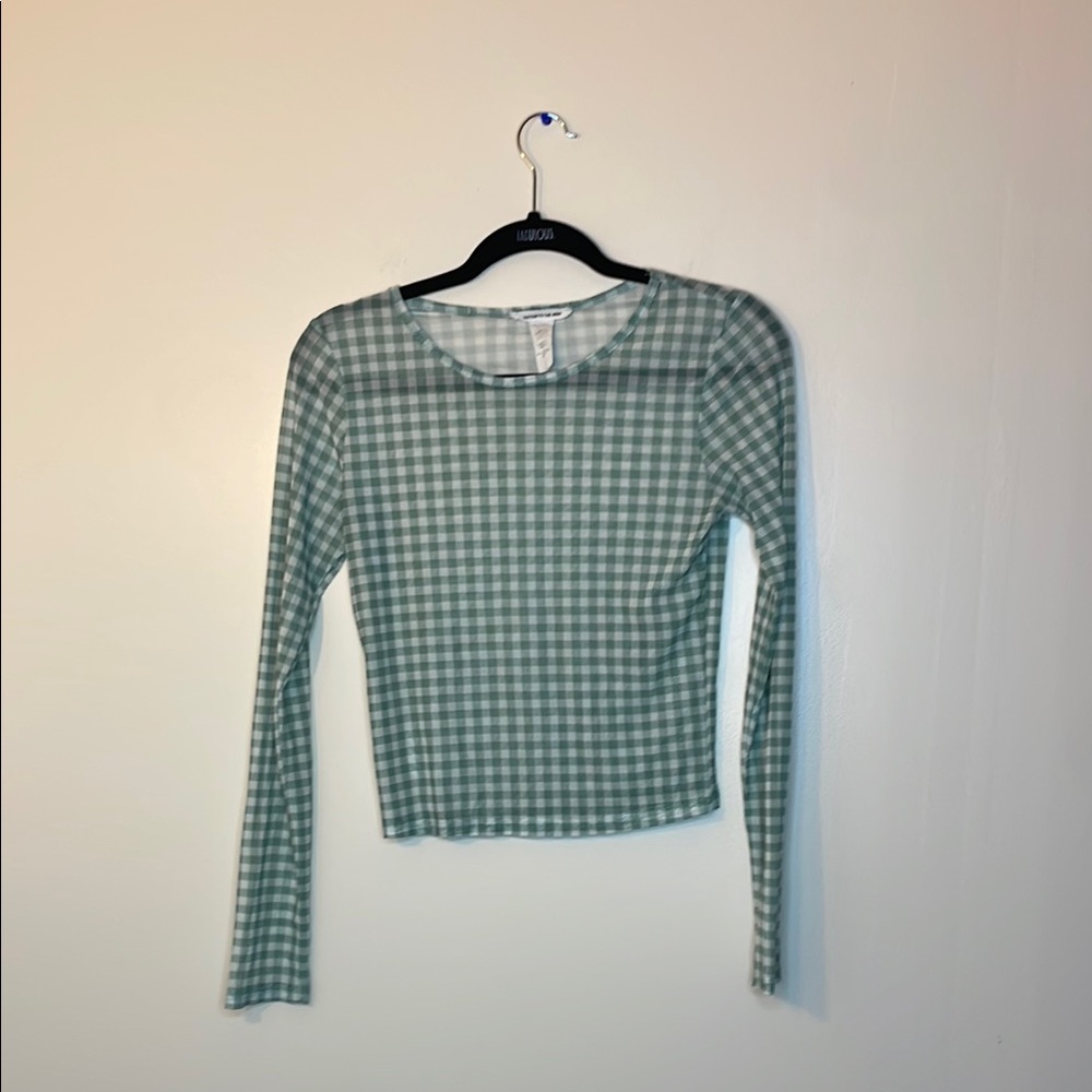 Green and White Sheer Fitted Crop Blouse